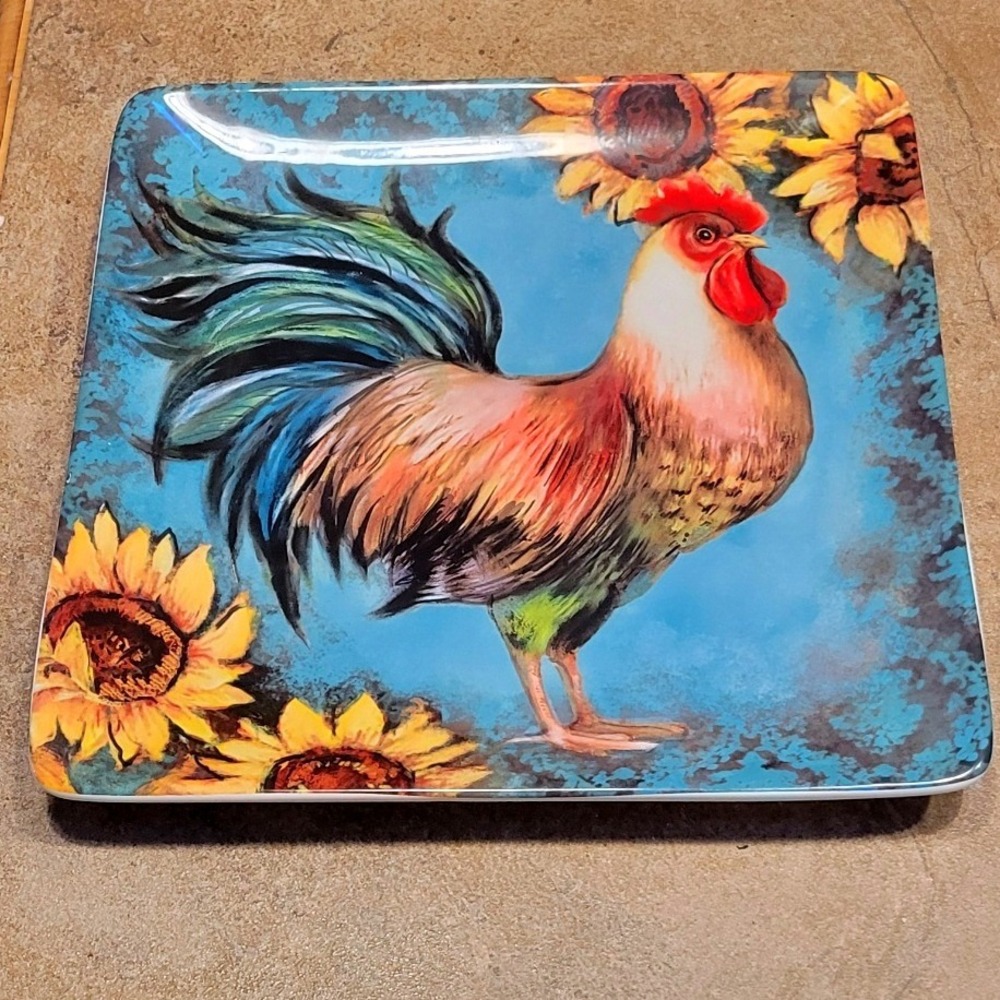 Certified International‎ Square Rooster Sunflower Dinner Plate Serving Platter